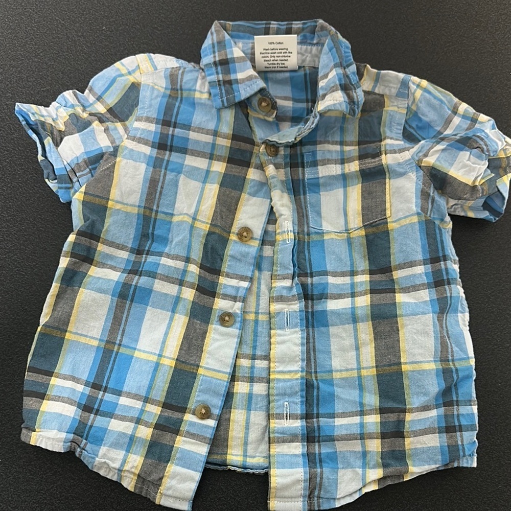 Jumping Beans Blue Button Down Shirt with Plaid Design